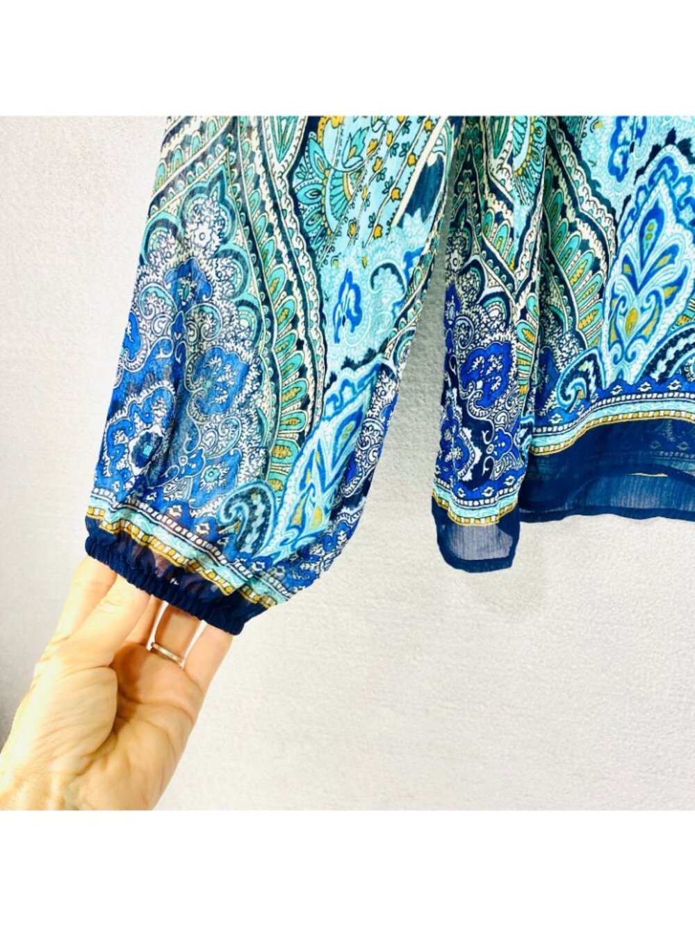 Rose Olive Cottagecore Top Womens L Blue Floral Blouse Lightweight Feminine - Picture 2 of 11